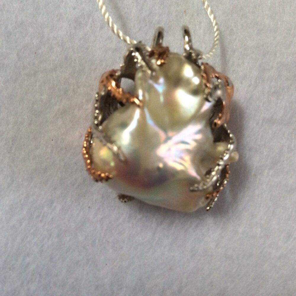 NWT14K ROSE & WHITE GOLD LARGE Natural Baroque Pearl 40.5x40mm Pendant MSRP $700